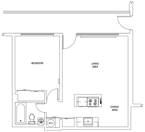 a floor plan of a house with a bedroom and a living room